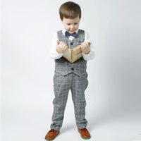 Load image into Gallery viewer, 3 Pieces Set Baby Kid Boys Dressy Checked Vests Waistcoats And Solid Color Bow Shirts And Pants Suits Wholesale 230308592
