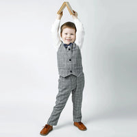 Load image into Gallery viewer, 3 Pieces Set Baby Kid Boys Dressy Checked Vests Waistcoats And Solid Color Bow Shirts And Pants Suits Wholesale 230308592
