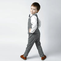 Load image into Gallery viewer, 3 Pieces Set Baby Kid Boys Dressy Checked Vests Waistcoats And Solid Color Bow Shirts And Pants Suits Wholesale 230308592
