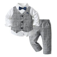 Load image into Gallery viewer, 3 Pieces Set Baby Kid Boys Dressy Checked Vests Waistcoats And Solid Color Bow Shirts And Pants Suits Wholesale 230308592

