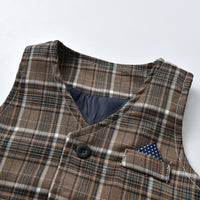 Load image into Gallery viewer, 3 Pieces Set Baby Kid Boys Dressy Checked Vests Waistcoats And Solid Color Bow Shirts And Pants Suits Wholesale 230308592
