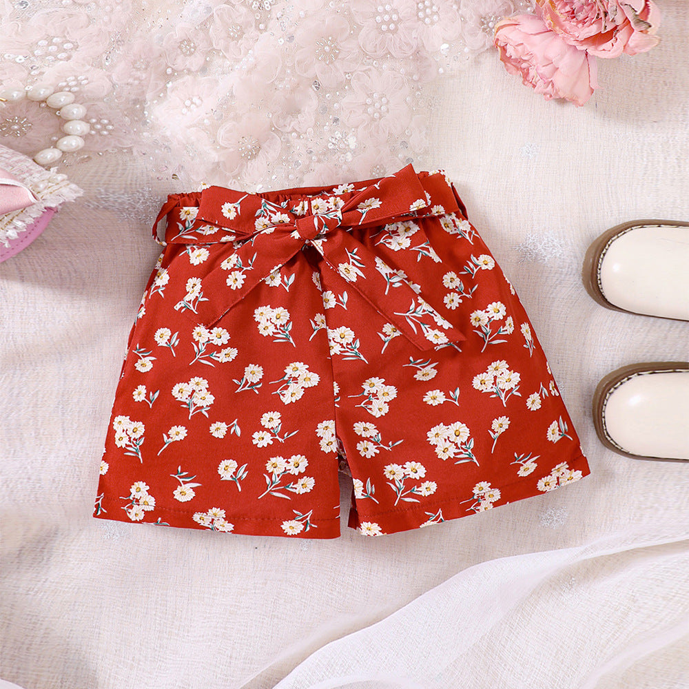 Baby Kid Girls Flower Ribbon Print Shorts Wholesale 230308593