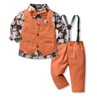 Load image into Gallery viewer, 3 Pieces Set Baby Kid Boys Birthday Party Flower Bow Print Shirts And Solid Color Vests Waistcoats And Pants Wholesale 230308611
