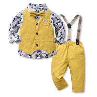 Load image into Gallery viewer, 3 Pieces Set Baby Kid Boys Birthday Party Flower Bow Print Shirts And Solid Color Vests Waistcoats And Pants Wholesale 230308611
