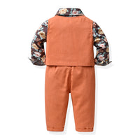 Load image into Gallery viewer, 3 Pieces Set Baby Kid Boys Birthday Party Flower Bow Print Shirts And Solid Color Vests Waistcoats And Pants Wholesale 230308611
