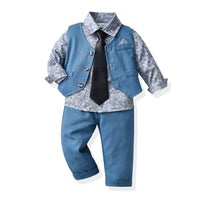 Load image into Gallery viewer, 3 Pieces Set Baby Kid Boys Birthday Party Flower Bow Print Shirts And Solid Color Vests Waistcoats And Pants Wholesale 230308611
