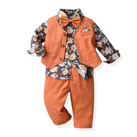 Load image into Gallery viewer, 3 Pieces Set Baby Kid Boys Birthday Party Flower Bow Print Shirts And Solid Color Vests Waistcoats And Pants Wholesale 230308611

