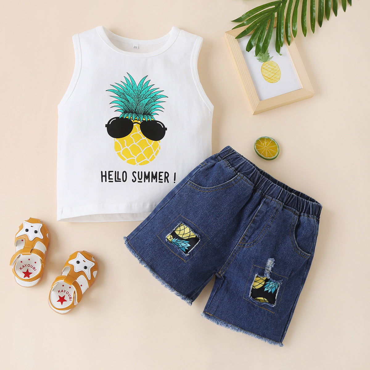 2 Pieces Set Baby Kid Boys Letters Fruit Tank Tops And Shorts Wholesale 230308627