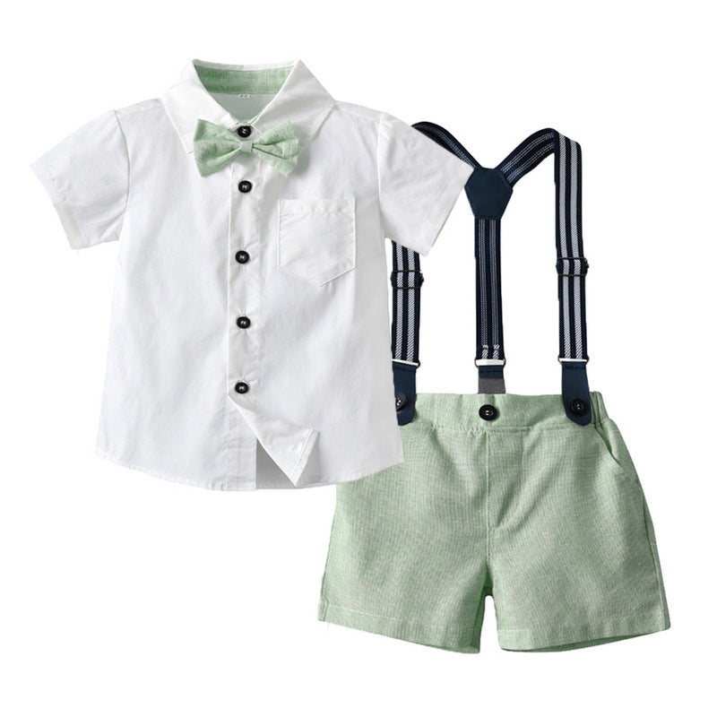 2 Pieces Set Baby Kid Boys Birthday Party Bow Shirts And Solid Color Rompers Wholesale 230308628