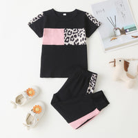 Load image into Gallery viewer, 2 Pieces Set Baby Kid Girls Color-blocking Leopard T-Shirts And Shorts Wholesale 230308635
