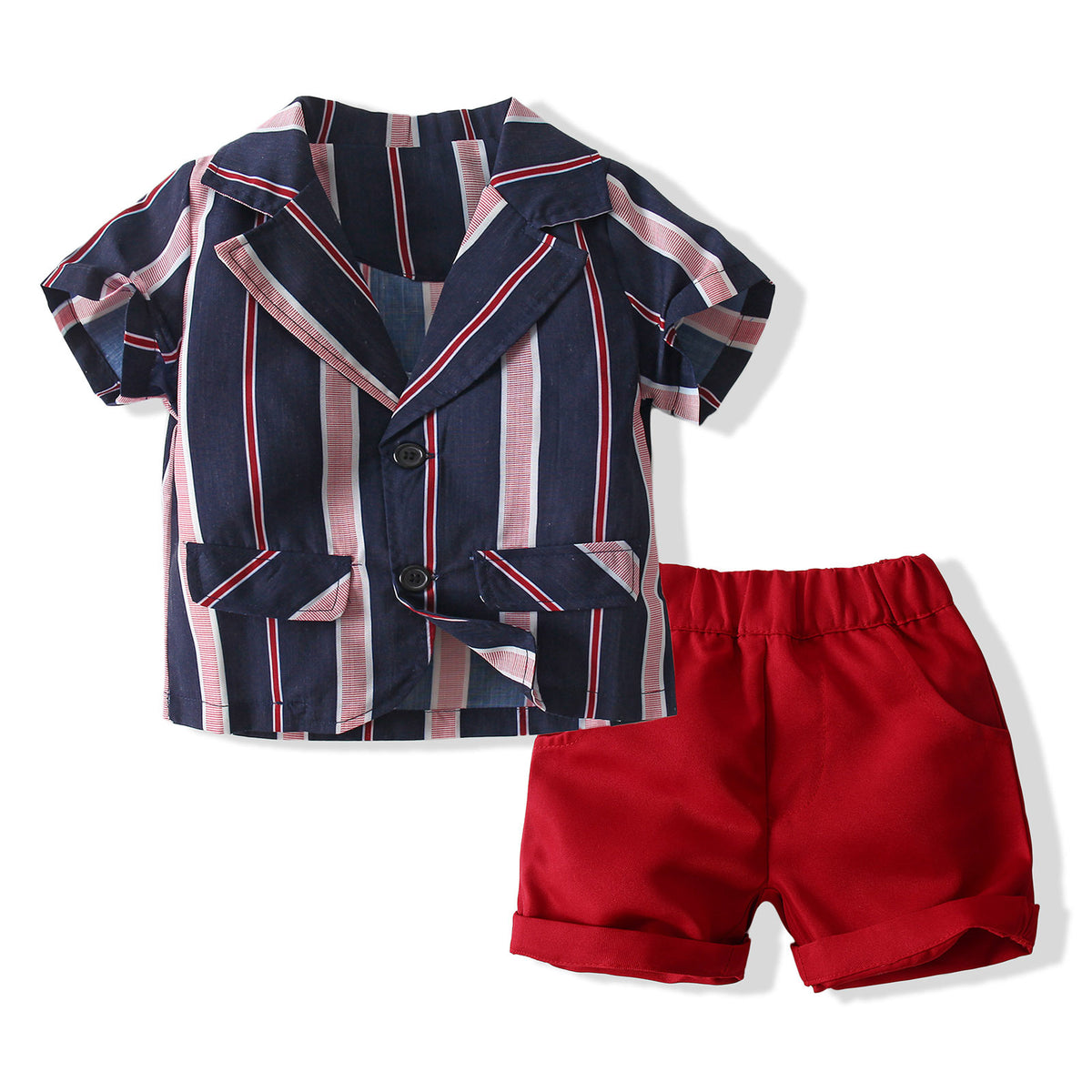 2 Pieces Set Baby Boys Striped Shirts And Solid Color Shorts Wholesale 23030869