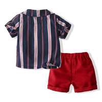 Load image into Gallery viewer, 2 Pieces Set Baby Boys Striped Shirts And Solid Color Shorts Wholesale 23030869
