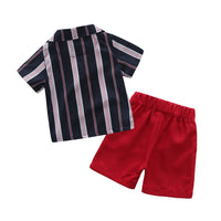 Load image into Gallery viewer, 2 Pieces Set Baby Boys Striped Shirts And Solid Color Shorts Wholesale 23030869

