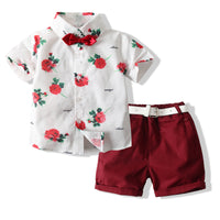 Load image into Gallery viewer, 2 Pieces Set Baby Kid Boys Birthday Party Flower Bow Print Shirts And Solid Color Shorts Wholesale 23030870
