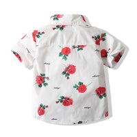 Load image into Gallery viewer, 2 Pieces Set Baby Kid Boys Birthday Party Flower Bow Print Shirts And Solid Color Shorts Wholesale 23030870
