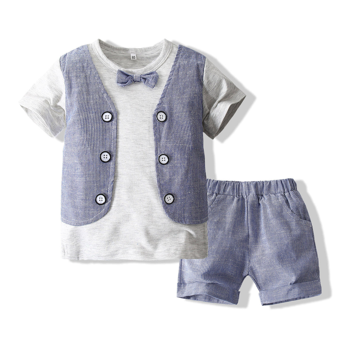 2 Pieces Set Baby Kid Boys Striped Bow Tops And Shorts Wholesale 23030875