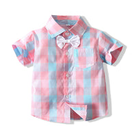 Load image into Gallery viewer, 2 Pieces Set Baby Boys Birthday Party Checked Bow Shirts And Solid Color Rompers Wholesale 23030877
