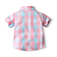 Load image into Gallery viewer, 2 Pieces Set Baby Boys Birthday Party Checked Bow Shirts And Solid Color Rompers Wholesale 23030877
