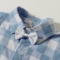 Load image into Gallery viewer, 2 Pieces Set Baby Boys Birthday Party Checked Bow Shirts And Solid Color Rompers Wholesale 23030877
