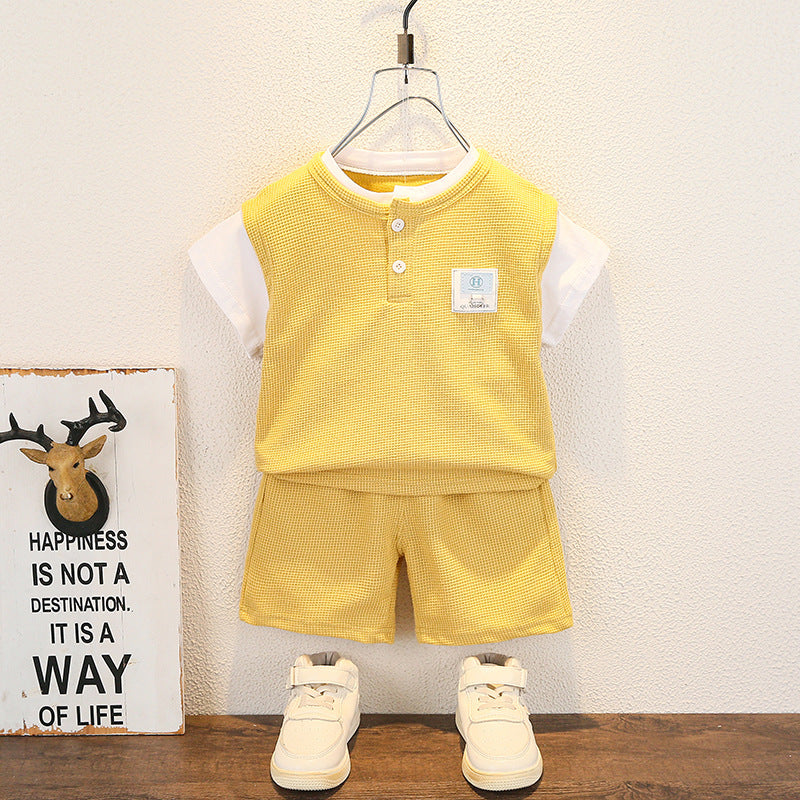 2 Pieces Set Baby Kid Unisex Color-blocking T-Shirts And Solid Color Shorts Wholesale 230315156