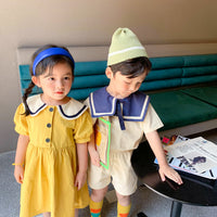 Load image into Gallery viewer, 2 Pieces Set Baby Kid Unisex Solid Color Tops And Color-blocking Shorts Wholesale 23031516
