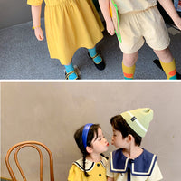 Load image into Gallery viewer, 2 Pieces Set Baby Kid Unisex Solid Color Tops And Color-blocking Shorts Wholesale 23031516
