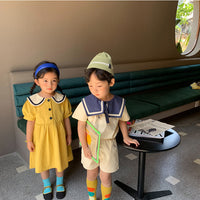 Load image into Gallery viewer, 2 Pieces Set Baby Kid Unisex Solid Color Tops And Color-blocking Shorts Wholesale 23031516
