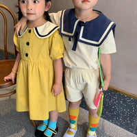 Load image into Gallery viewer, 2 Pieces Set Baby Kid Unisex Solid Color Tops And Color-blocking Shorts Wholesale 23031516
