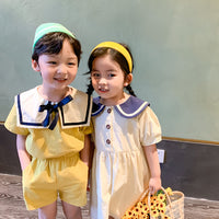 Load image into Gallery viewer, 2 Pieces Set Baby Kid Unisex Solid Color Tops And Color-blocking Shorts Wholesale 23031516
