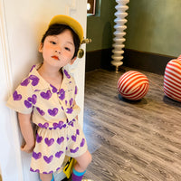 Load image into Gallery viewer, 2 Pieces Set Baby Kid Girls Love heart Print Shirts And Shorts Wholesale 23031519
