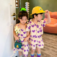 Load image into Gallery viewer, 2 Pieces Set Baby Kid Girls Love heart Print Shirts And Shorts Wholesale 23031519
