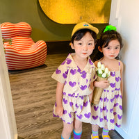 Load image into Gallery viewer, 2 Pieces Set Baby Kid Girls Love heart Print Shirts And Shorts Wholesale 23031519
