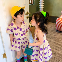 Load image into Gallery viewer, 2 Pieces Set Baby Kid Girls Love heart Print Shirts And Shorts Wholesale 23031519
