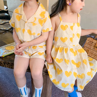 Load image into Gallery viewer, 2 Pieces Set Baby Kid Girls Love heart Print Shirts And Shorts Wholesale 23031519
