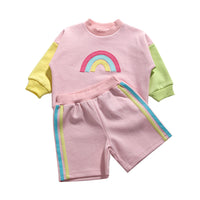 Load image into Gallery viewer, 2 Pieces Set Baby Kid Unisex Color-blocking Rainbow Tops And Shorts Wholesale 230315232
