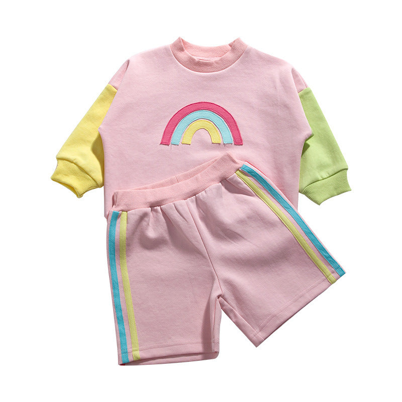 2 Pieces Set Baby Kid Unisex Color-blocking Rainbow Tops And Shorts Wholesale 230315232