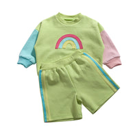 Load image into Gallery viewer, 2 Pieces Set Baby Kid Unisex Color-blocking Rainbow Tops And Shorts Wholesale 230315232
