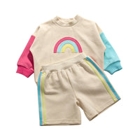 Load image into Gallery viewer, 2 Pieces Set Baby Kid Unisex Color-blocking Rainbow Tops And Shorts Wholesale 230315232
