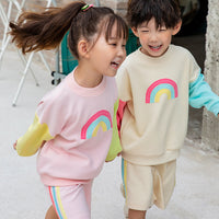 Load image into Gallery viewer, 2 Pieces Set Baby Kid Unisex Color-blocking Rainbow Tops And Shorts Wholesale 230315232
