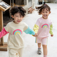 Load image into Gallery viewer, 2 Pieces Set Baby Kid Unisex Color-blocking Rainbow Tops And Shorts Wholesale 230315232
