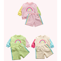 Load image into Gallery viewer, 2 Pieces Set Baby Kid Unisex Color-blocking Rainbow Tops And Shorts Wholesale 230315232
