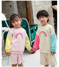 Load image into Gallery viewer, 2 Pieces Set Baby Kid Unisex Color-blocking Rainbow Tops And Shorts Wholesale 230315232
