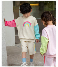 Load image into Gallery viewer, 2 Pieces Set Baby Kid Unisex Color-blocking Rainbow Tops And Shorts Wholesale 230315232
