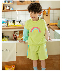 Load image into Gallery viewer, 2 Pieces Set Baby Kid Unisex Color-blocking Rainbow Tops And Shorts Wholesale 230315232
