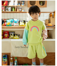 Load image into Gallery viewer, 2 Pieces Set Baby Kid Unisex Color-blocking Rainbow Tops And Shorts Wholesale 230315232
