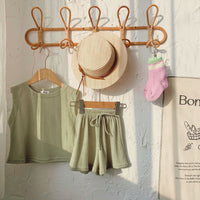 Load image into Gallery viewer, 2 Pieces Set Baby Kid Girls Solid Color Tank Tops And Shorts Wholesale 230315337
