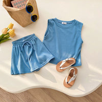 Load image into Gallery viewer, 2 Pieces Set Baby Kid Girls Solid Color Tank Tops And Shorts Wholesale 230315337
