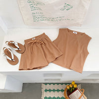 Load image into Gallery viewer, 2 Pieces Set Baby Kid Girls Solid Color Tank Tops And Shorts Wholesale 230315337
