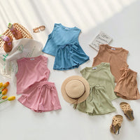 Load image into Gallery viewer, 2 Pieces Set Baby Kid Girls Solid Color Tank Tops And Shorts Wholesale 230315337
