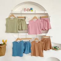 Load image into Gallery viewer, 2 Pieces Set Baby Kid Girls Solid Color Tank Tops And Shorts Wholesale 230315337
